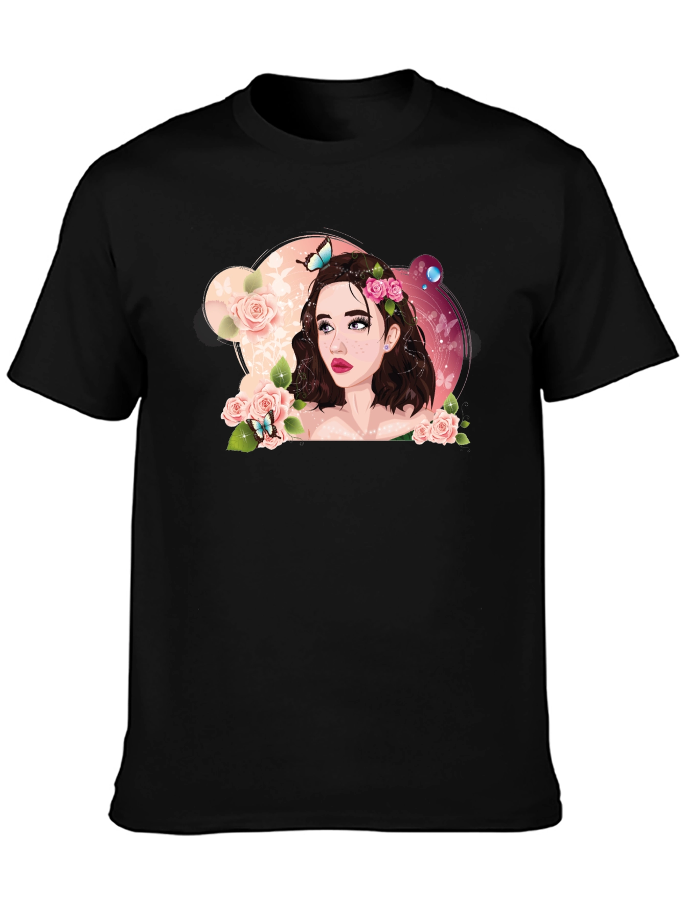 Black Floral Portrait Black T-Shirt view 3