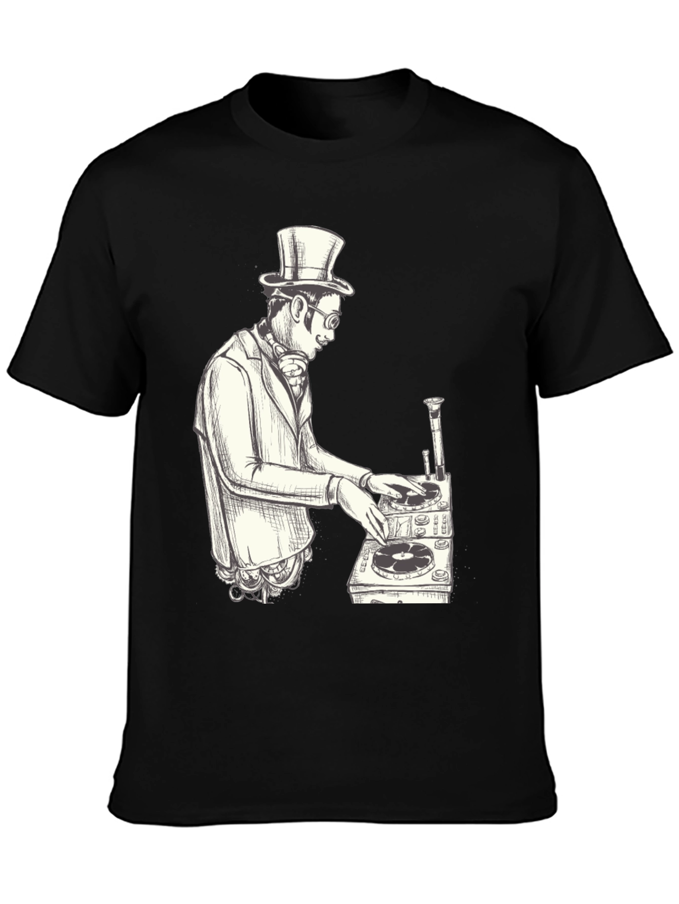 Black Steampunk DJ Graphic T-Shirt - Black view 3