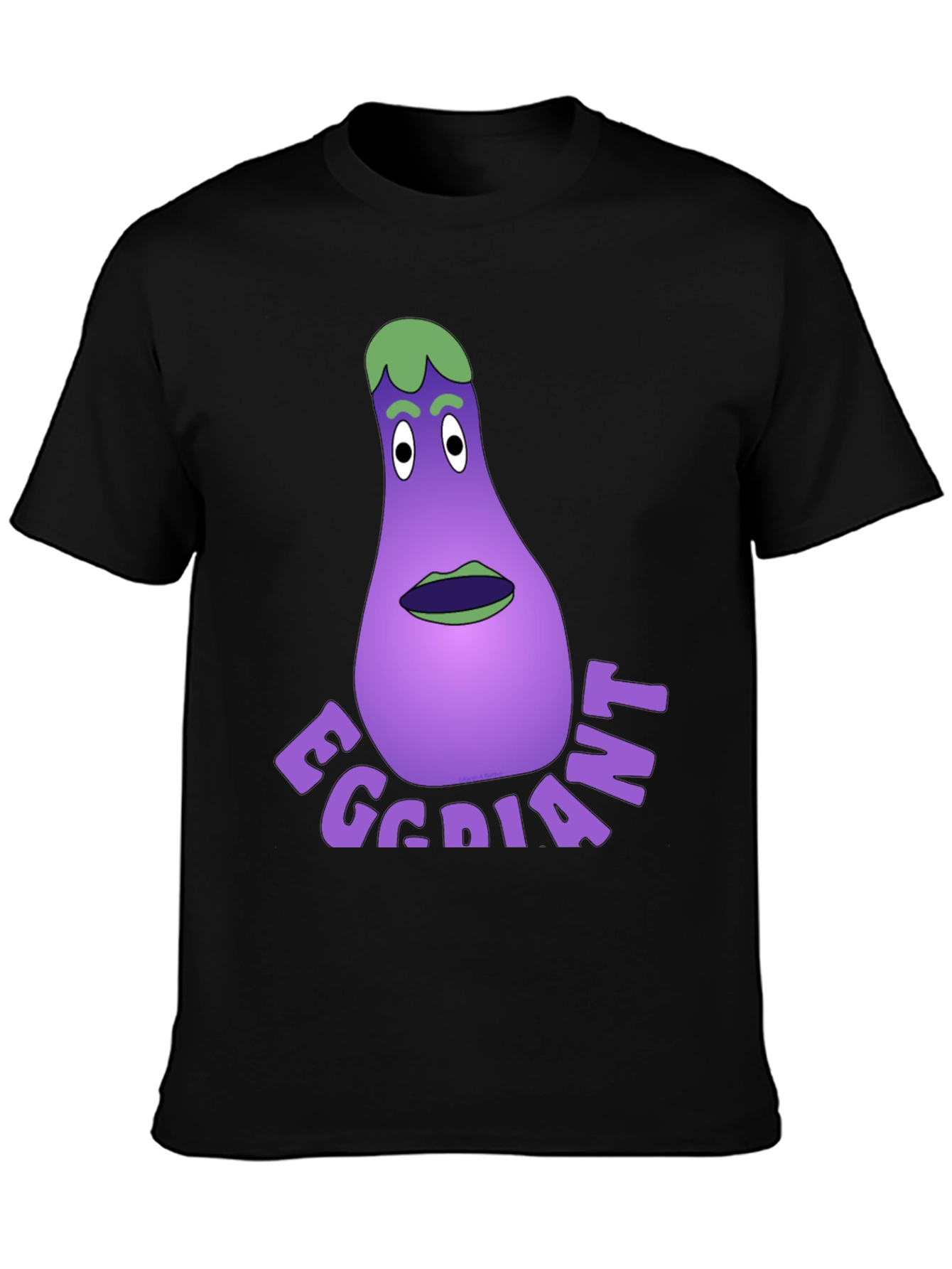 Black Eggdiant Funny Cartoon T-Shirt view 3