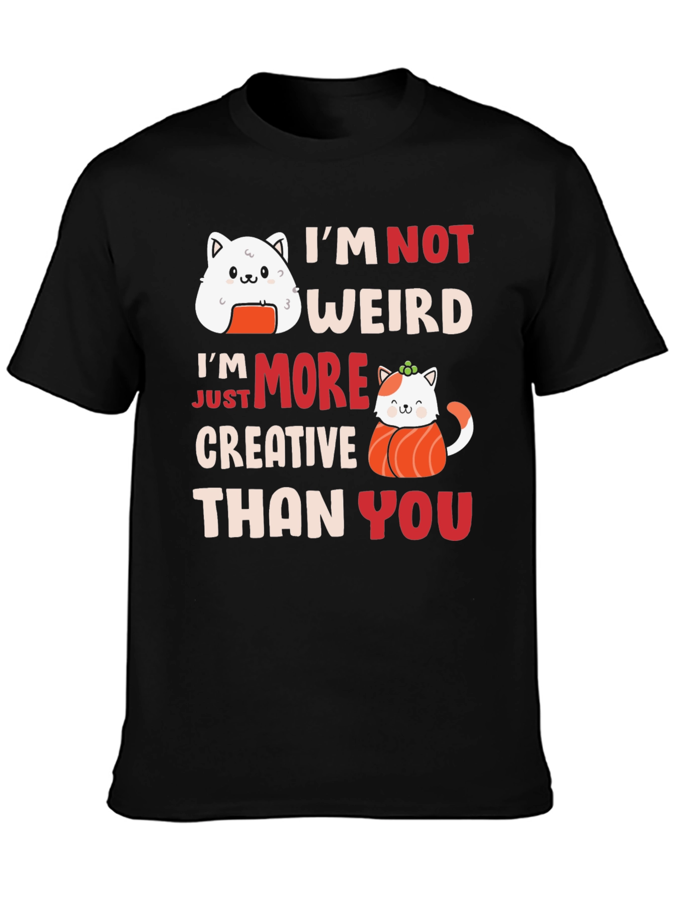 Black Creative Sushi Cat T-Shirt - Unique Graphic Tee view 3