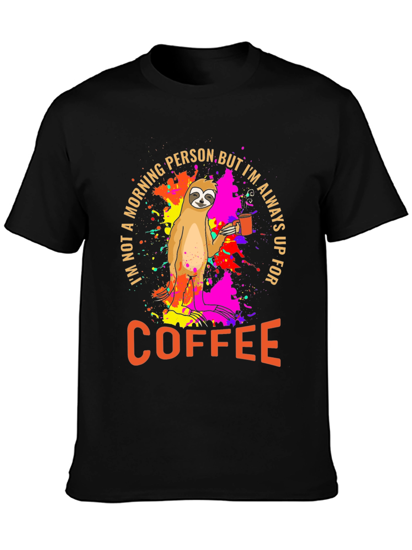 Black Sloth Coffee T-Shirt - Morning Person Funny Tee view 3