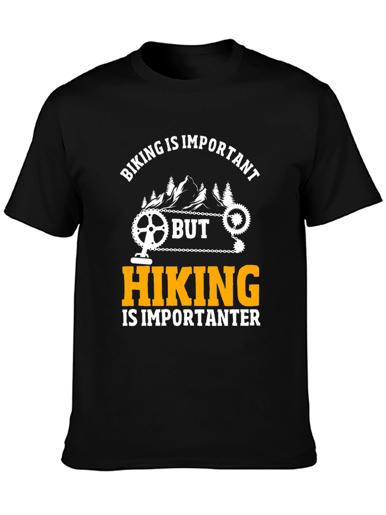 Black Funny Biking and Hiking Graphic T-Shirt view 3