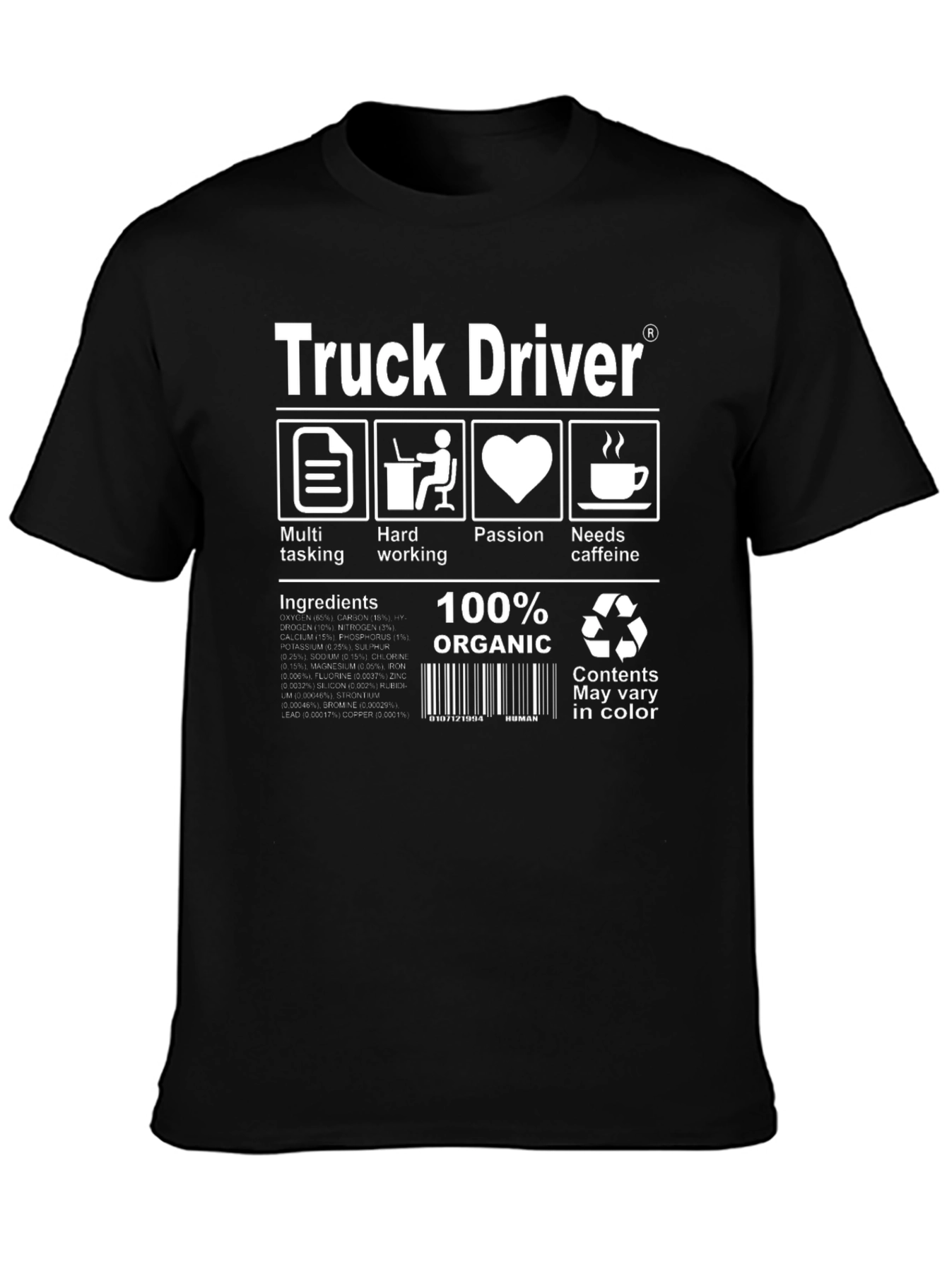 Black Truck Driver Graphic T-Shirt - 100% Organic view 3