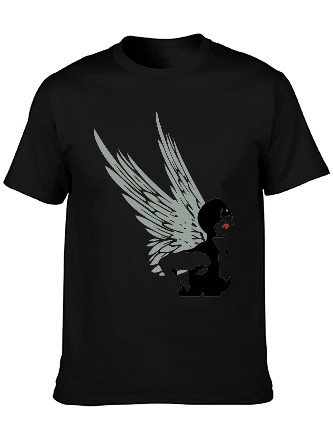Black Winged Figure Graphic Tee - Stylish Black T-Shirt view 3
