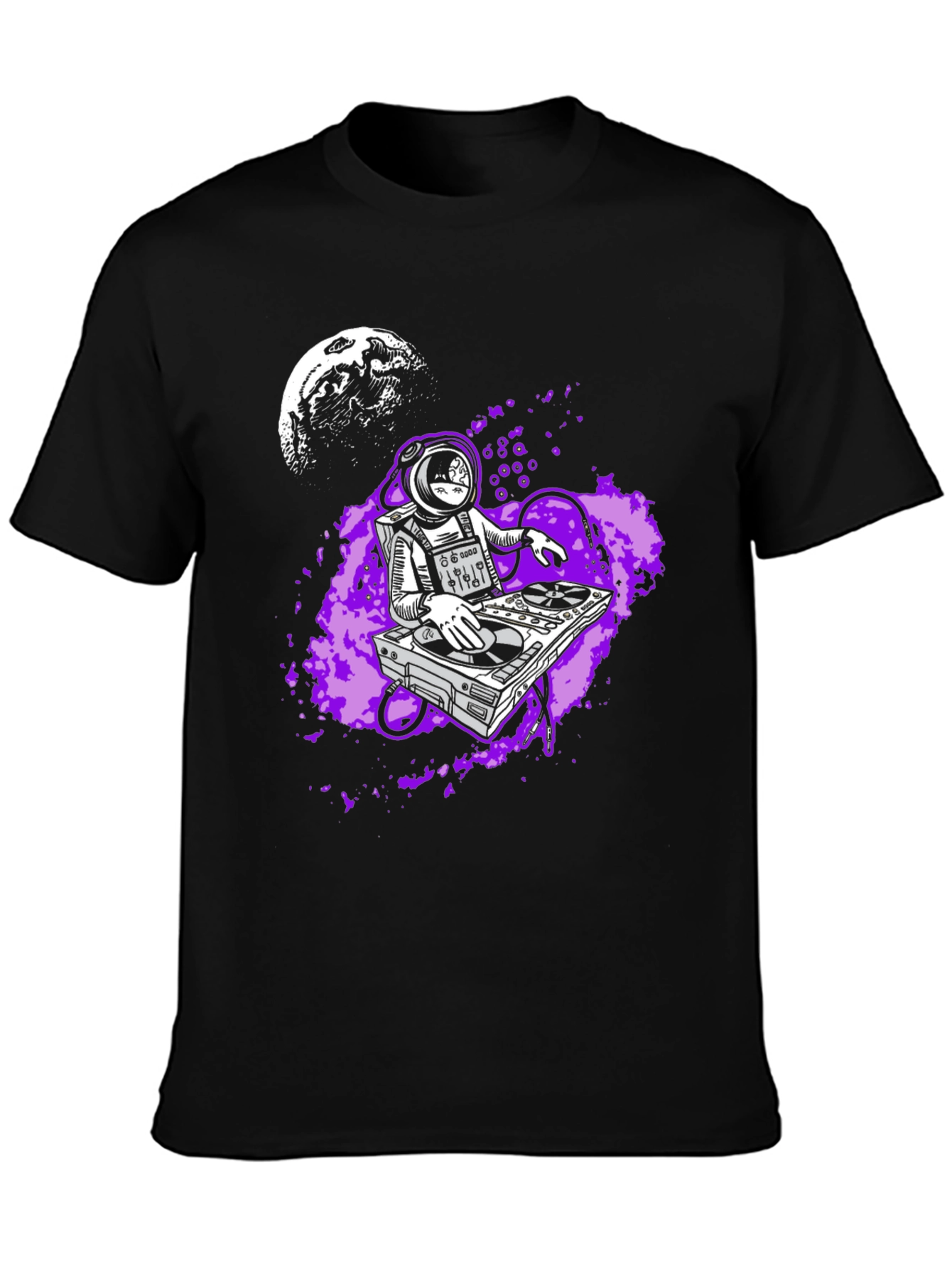 Black DJ Astronaut Graphic Tee - Black Cotton T-Shirt view 3