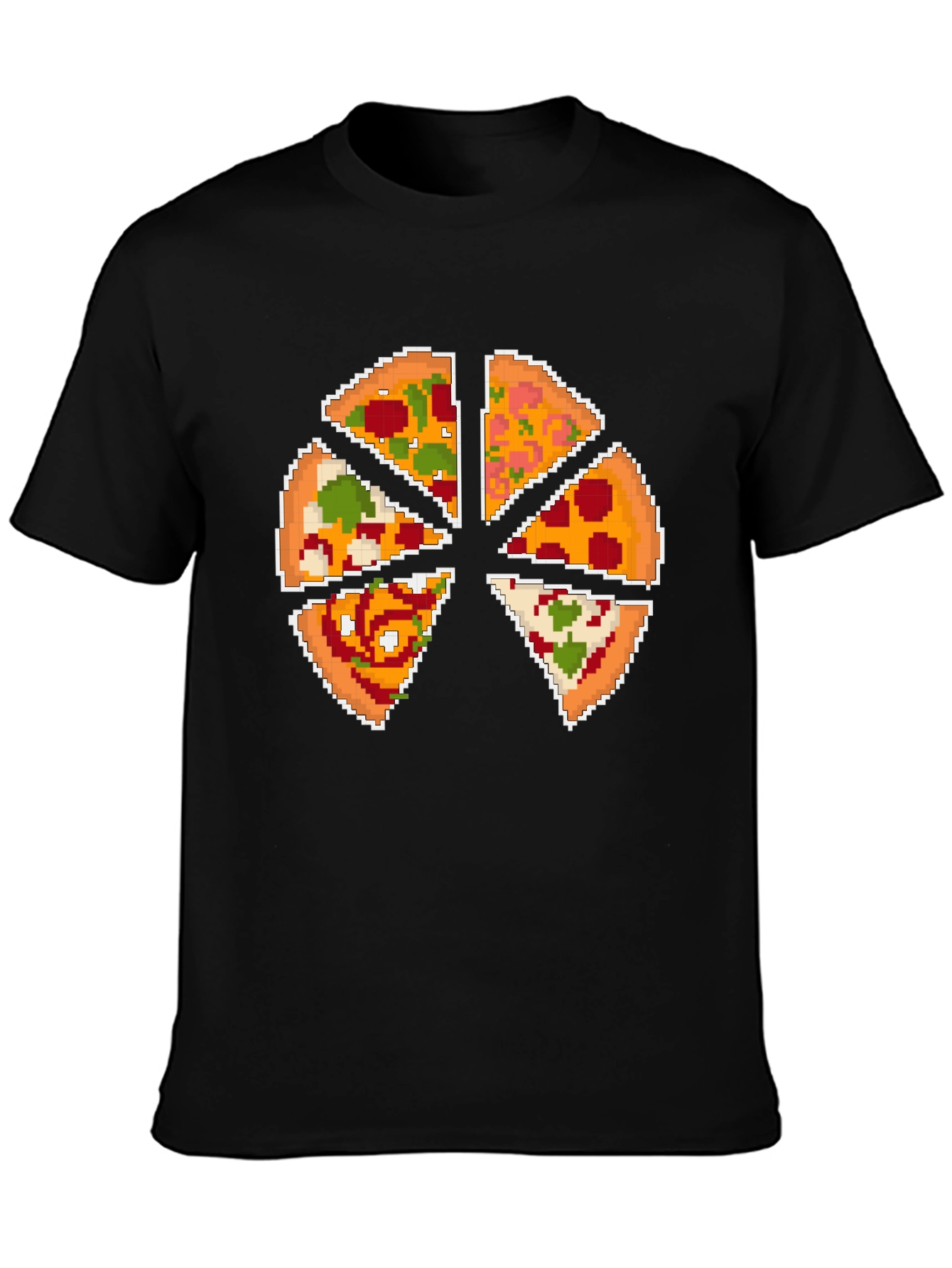 Black Pixel Pizza Slice Graphic T-Shirt - Fun Novelty Tee view 3