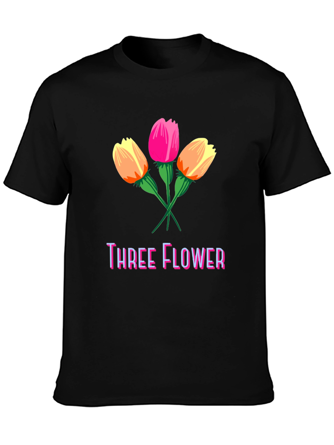Black Three Flower Graphic T-Shirt - Stylish Cotton Tee view 3