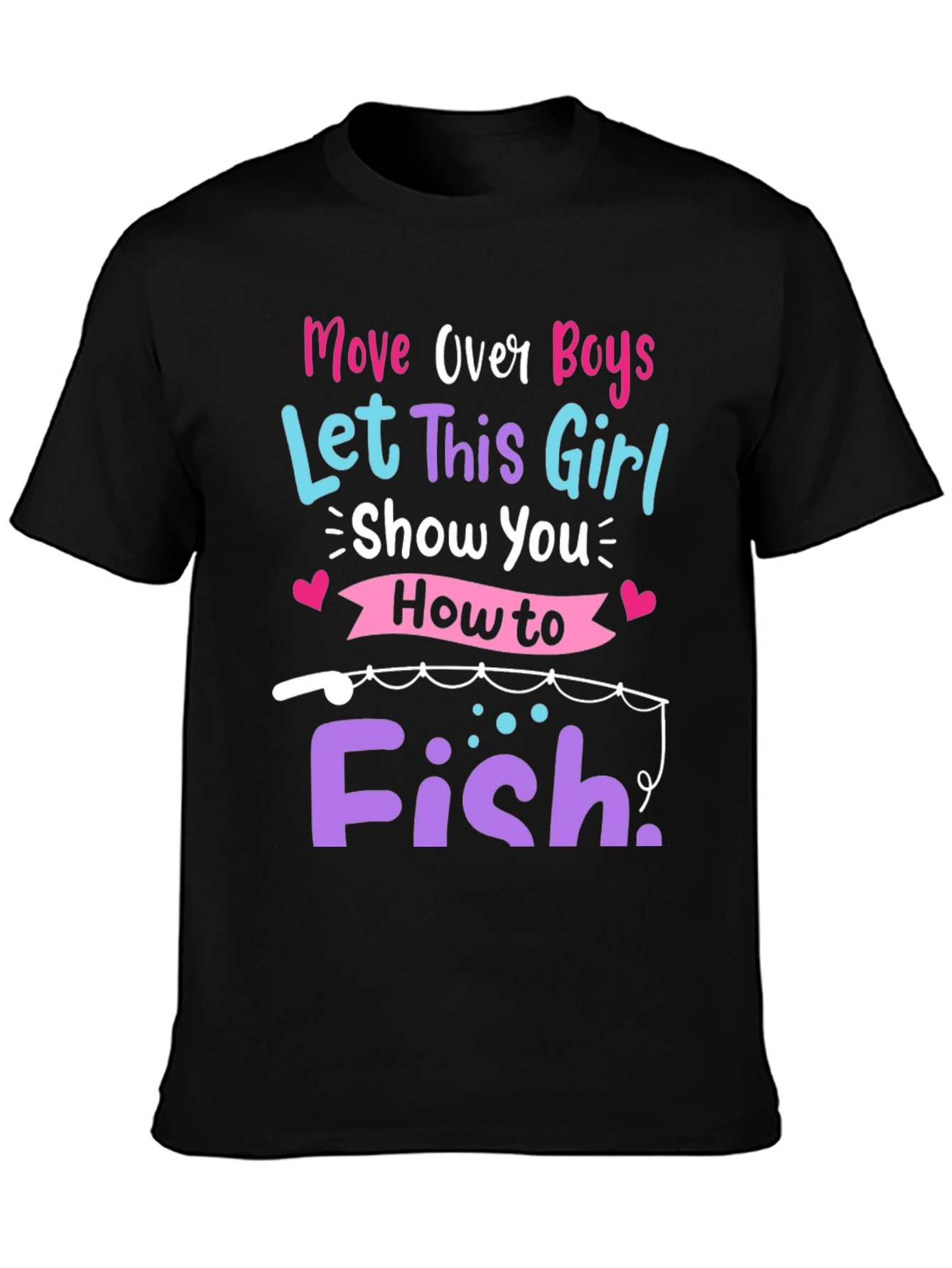 Black Fishing Girl's T-Shirt - "Move Over Boys" view 3
