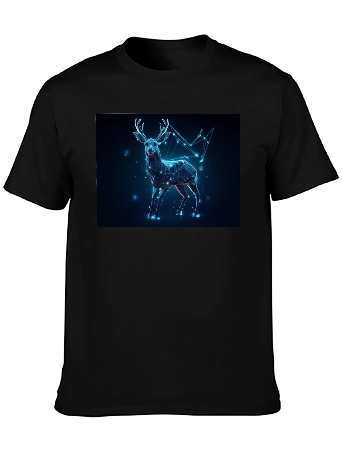 Black Geometric Deer Graphic Tee - Black Crew Neck view 3