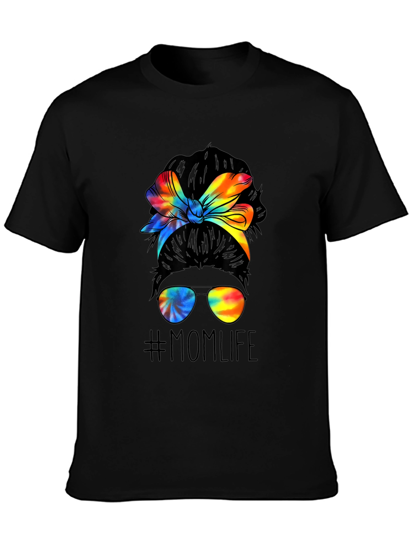 Black Mom Life Tie Dye Messy Bun Graphic Tee view 3