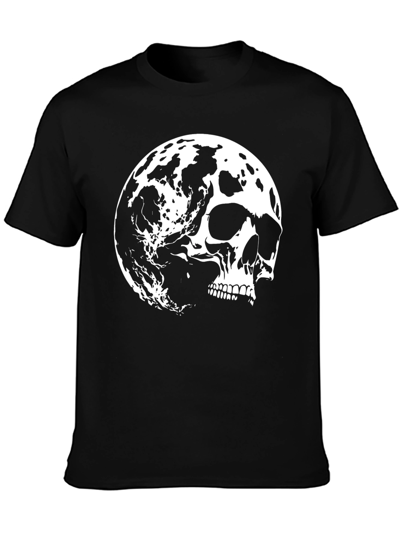 Black Skull Moon Graphic Tee - Black Cotton T-Shirt view 3