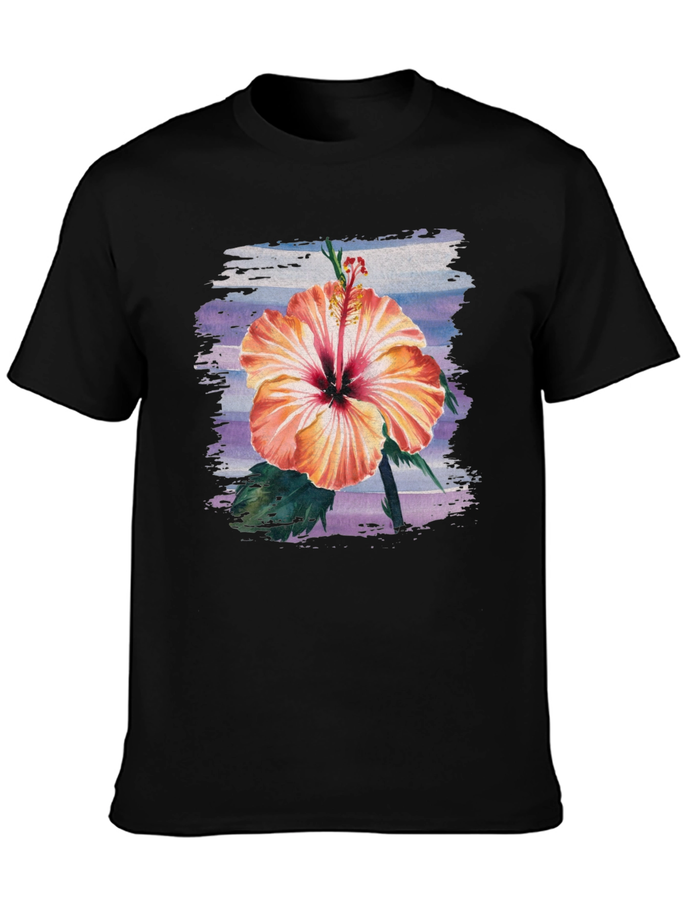 Black Hibiscus Flower Graphic Black T-Shirt view 3