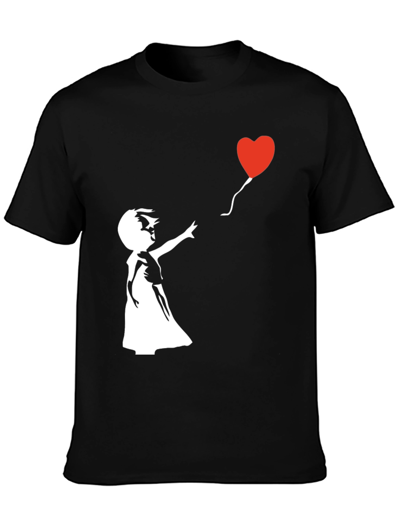 Black Banksy Girl with Balloon Graphic T-Shirt view 3