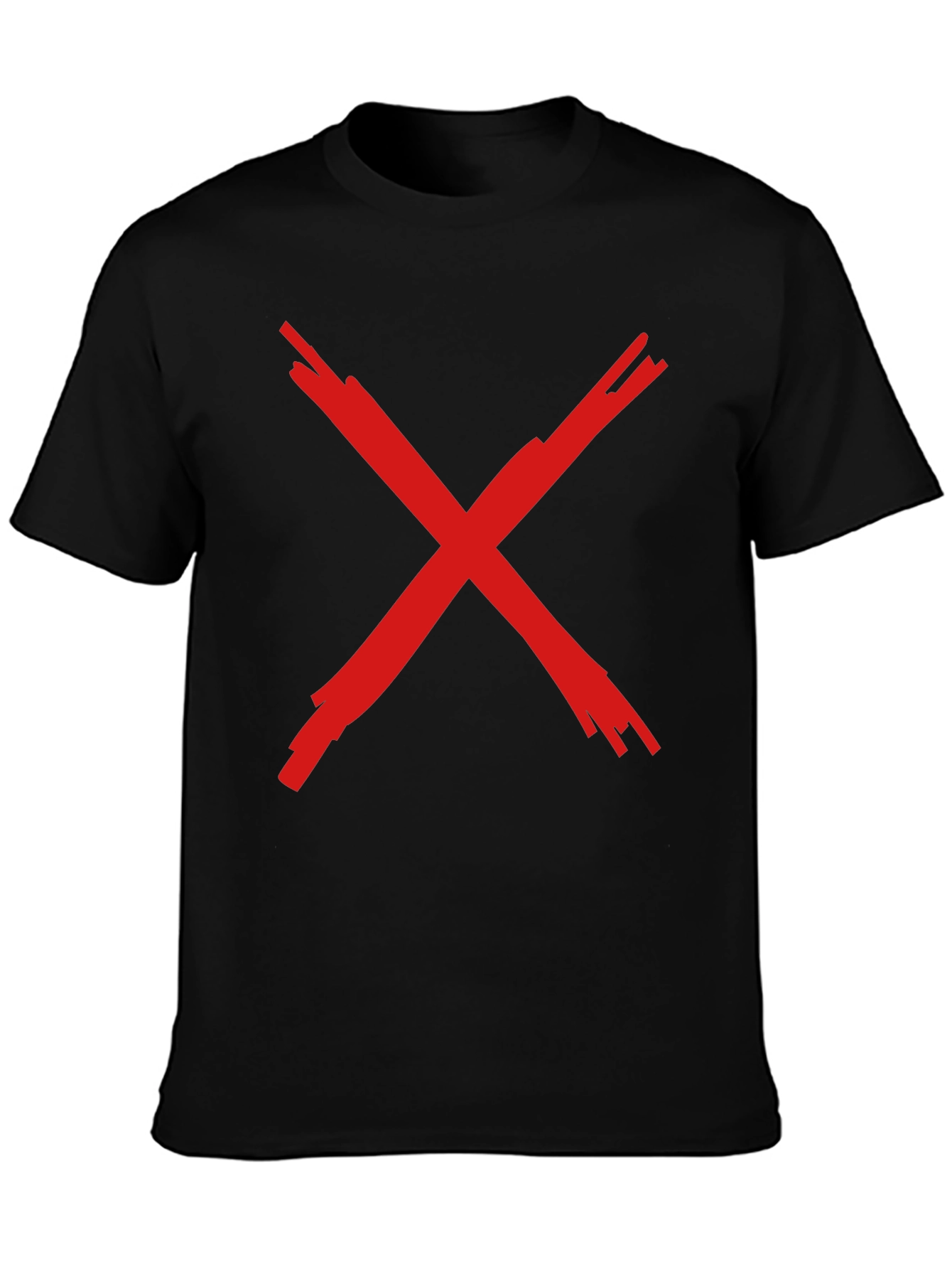 Black Bold Red X Graphic Print Black T-Shirt view 3