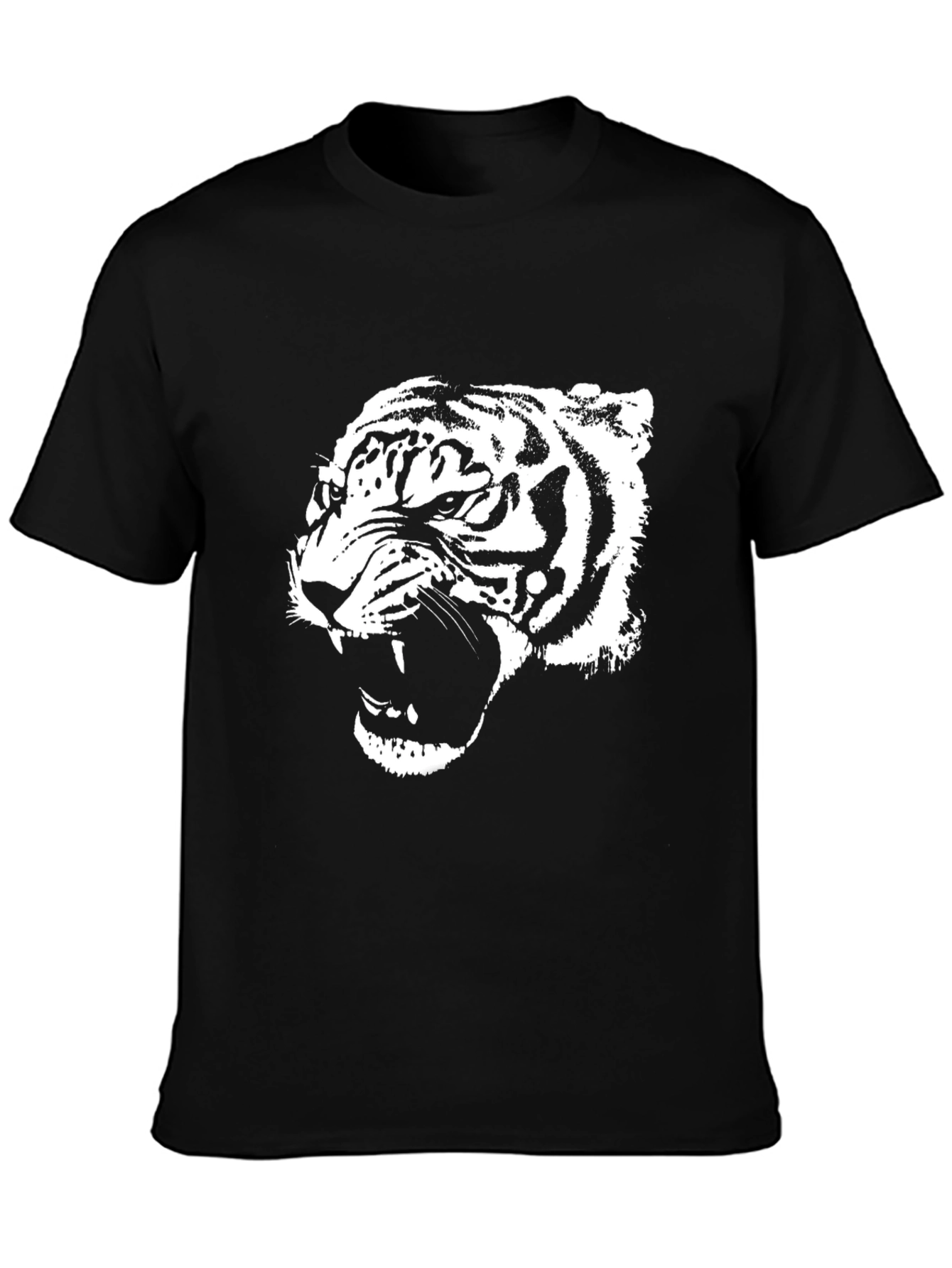 Black Black T-Shirt with White Tiger Graphic view 3
