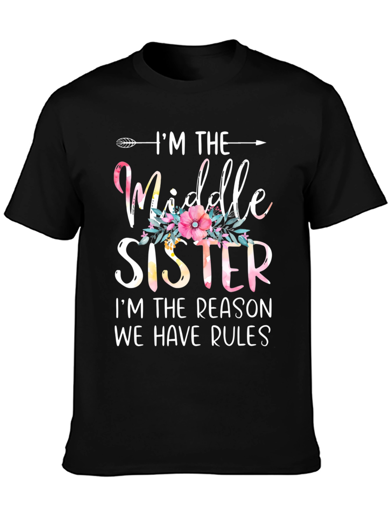 Black Middle Sister T-Shirt - Floral Accent view 3