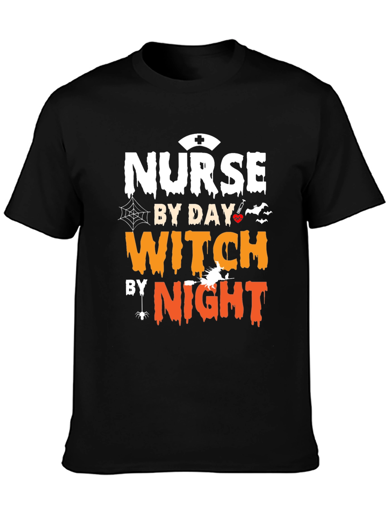 Black Nurse By Day Witch By Night Halloween T-Shirt view 3
