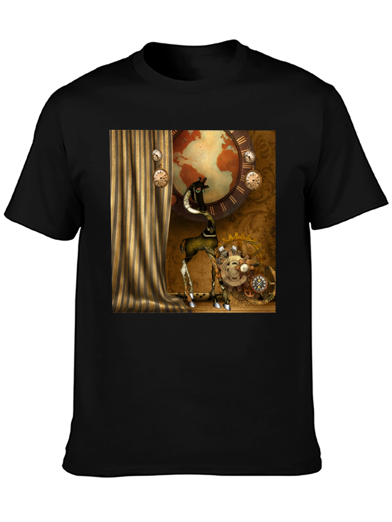Black Steampunk Giraffe T-Shirt view 3