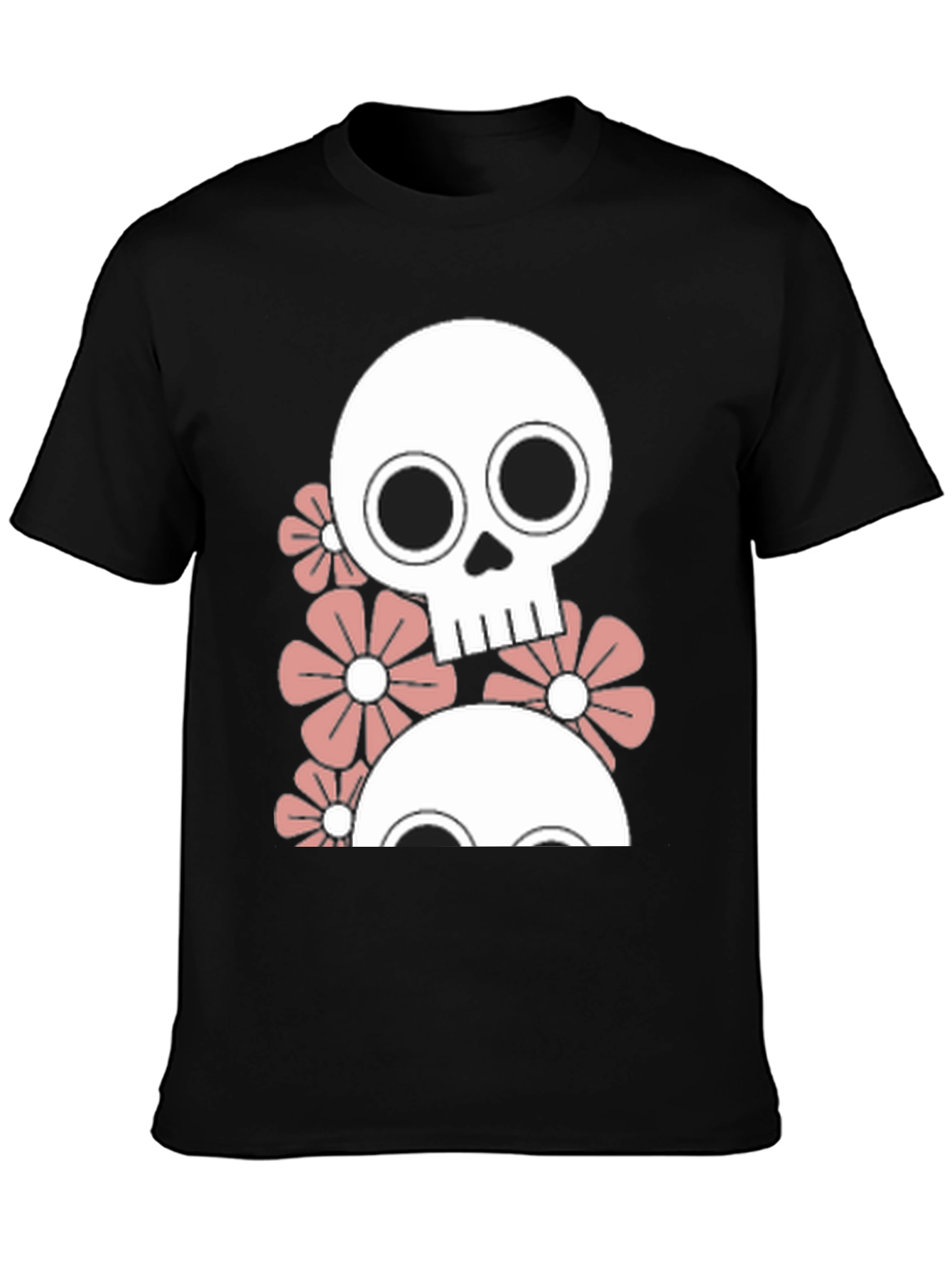 Black Skull & Flower Graphic Tee - Men's Black T-Shirt view 3