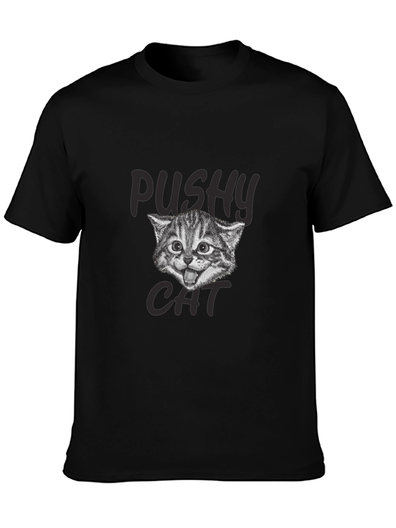 Black Pushy Cat Graphic T-Shirt view 3