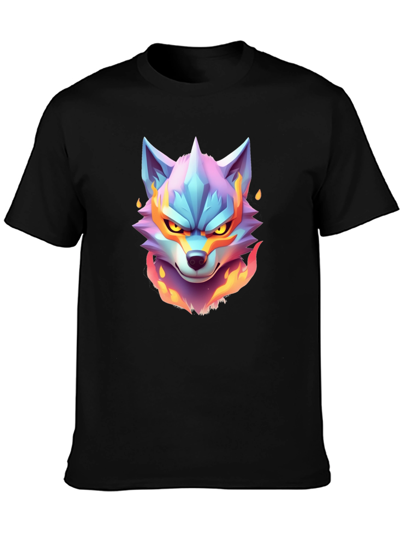 Black Fiery Wolf Graphic Tee - Cool Animal Design view 3