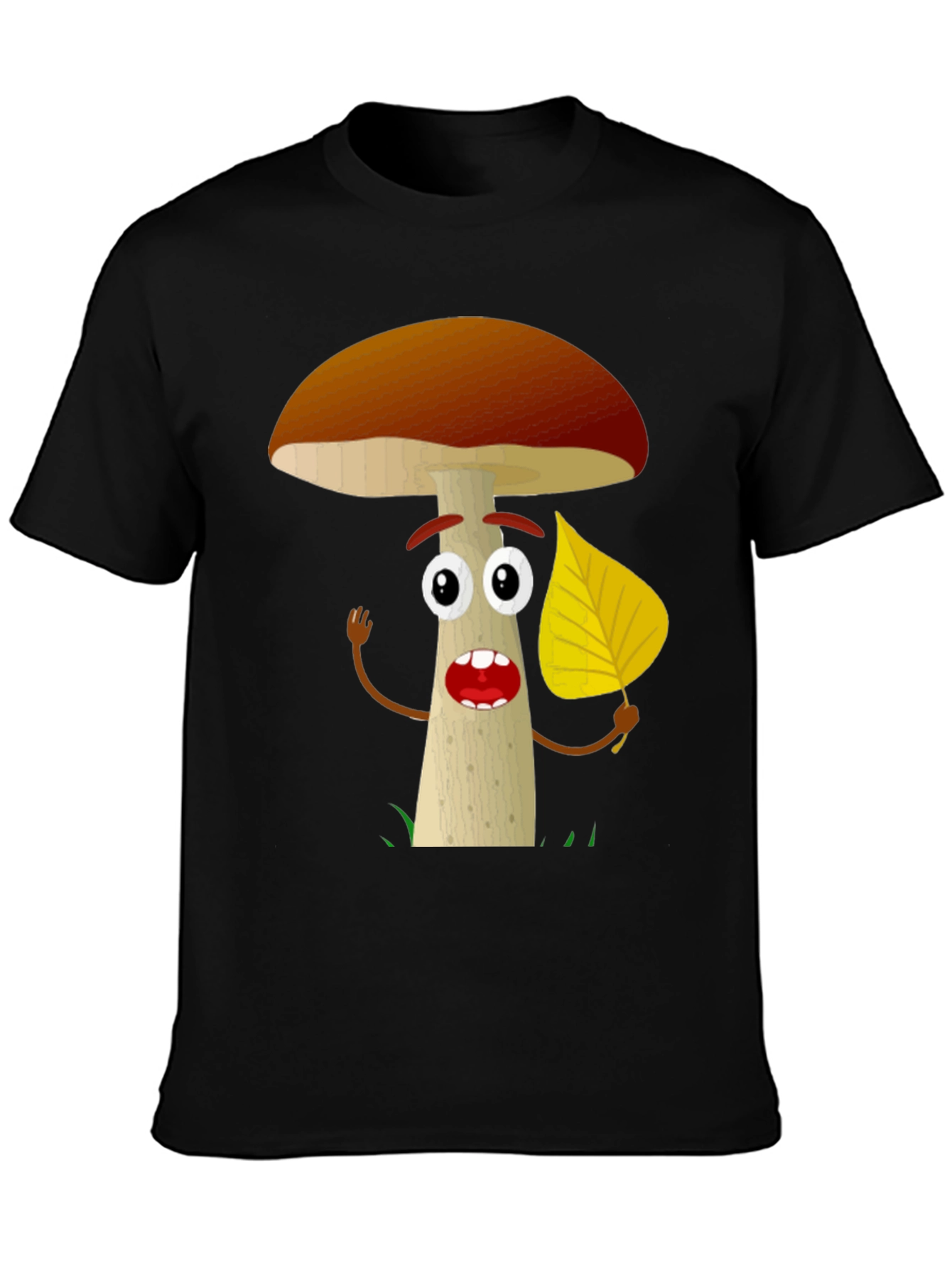 Black Cartoon Mushroom T-Shirt - Funny Nature Tee view 3