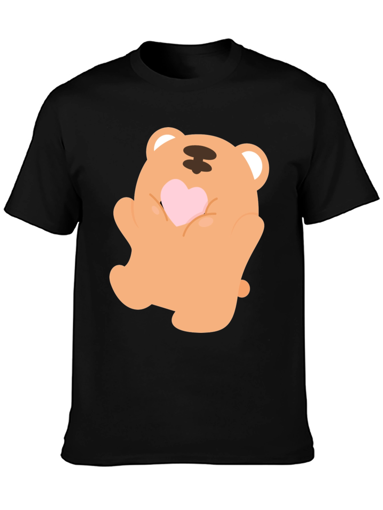 Black Cute Bear Holding Heart Graphic Tee view 3