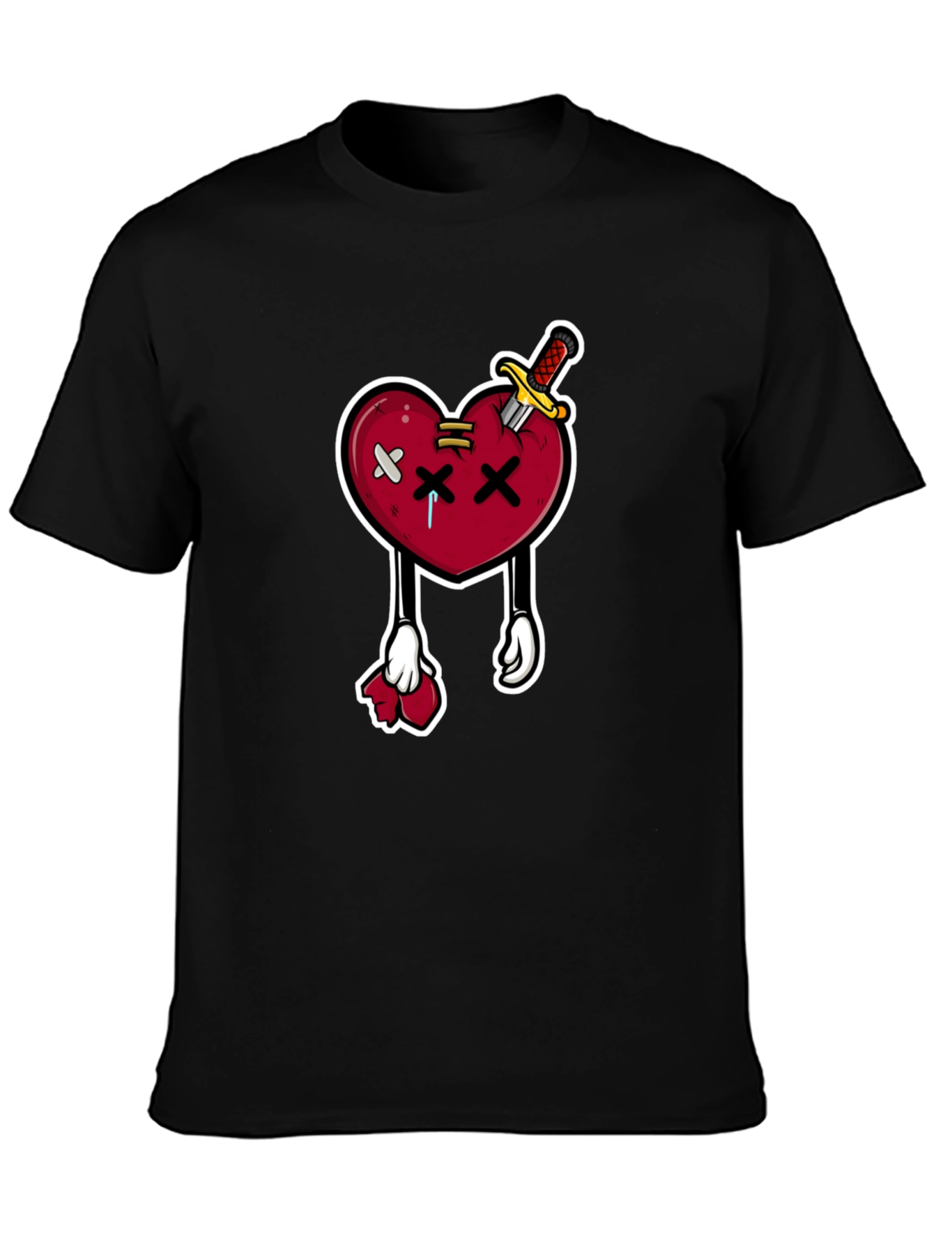 Black Cartoon Heart with Knife T-Shirt view 3