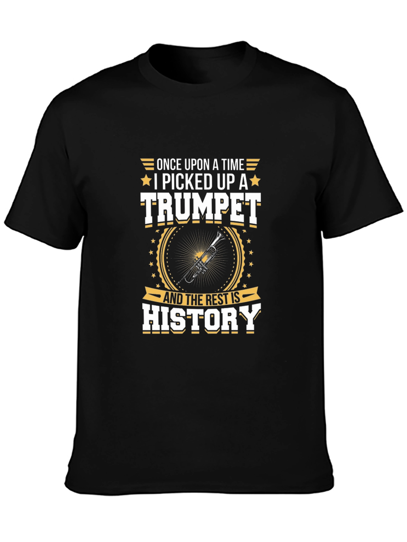 Black Trumpet Player Black T-Shirt - Once Upon A Time Music Tee view 3