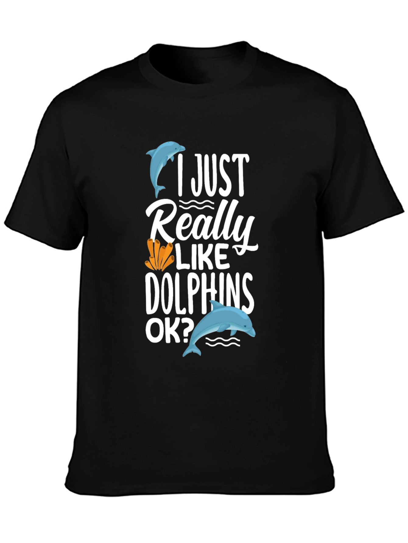 Black I Just Really Like Dolphins Graphic Tee view 3