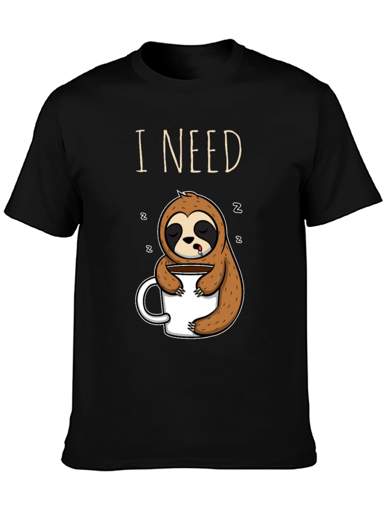 Black I Need Coffee Sloth T-Shirt view 3