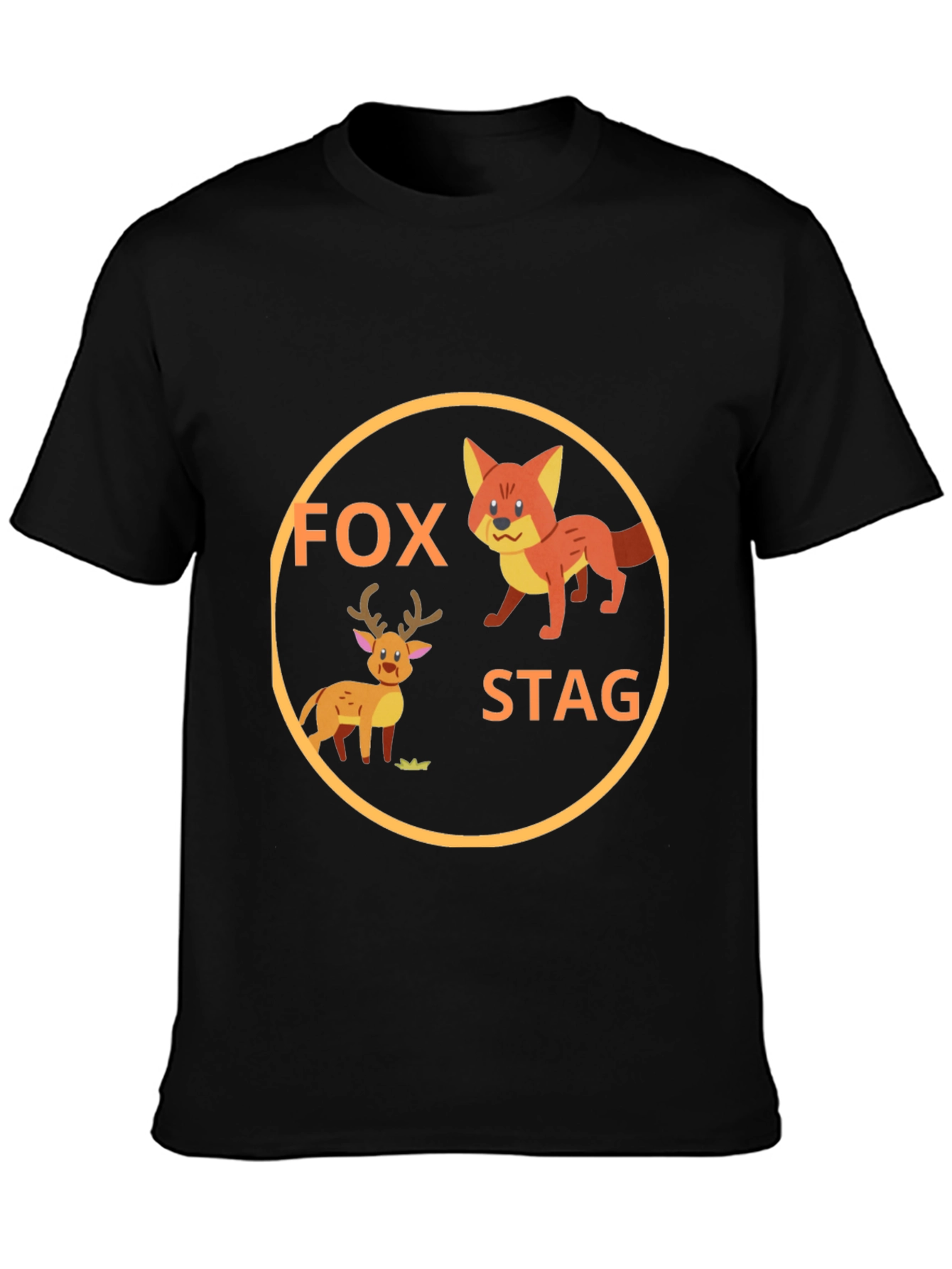 Black Fox and Stag Graphic Tee - Cute Animal Design view 3