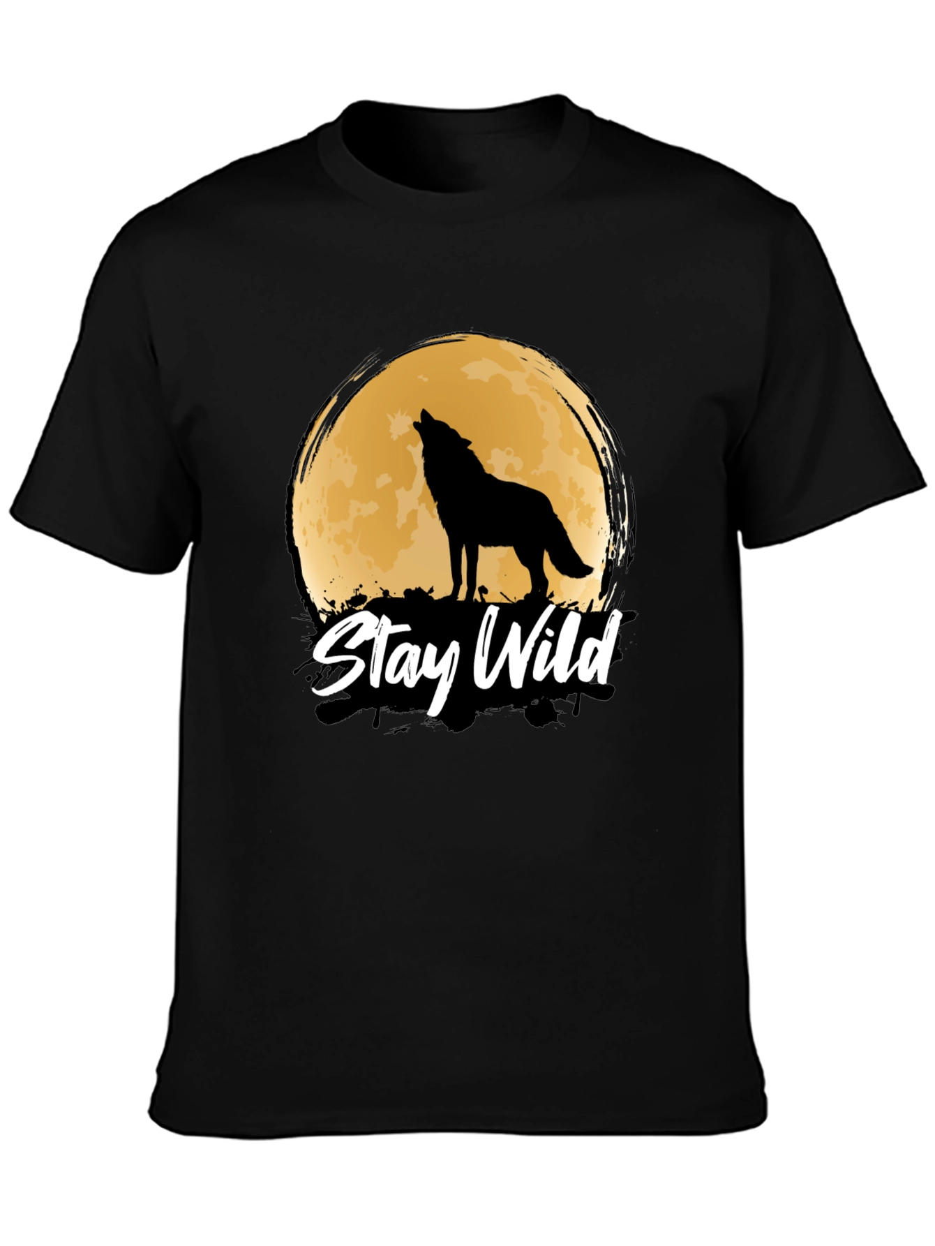 Black Stay Wild Wolf Moon Graphic Tee view 3