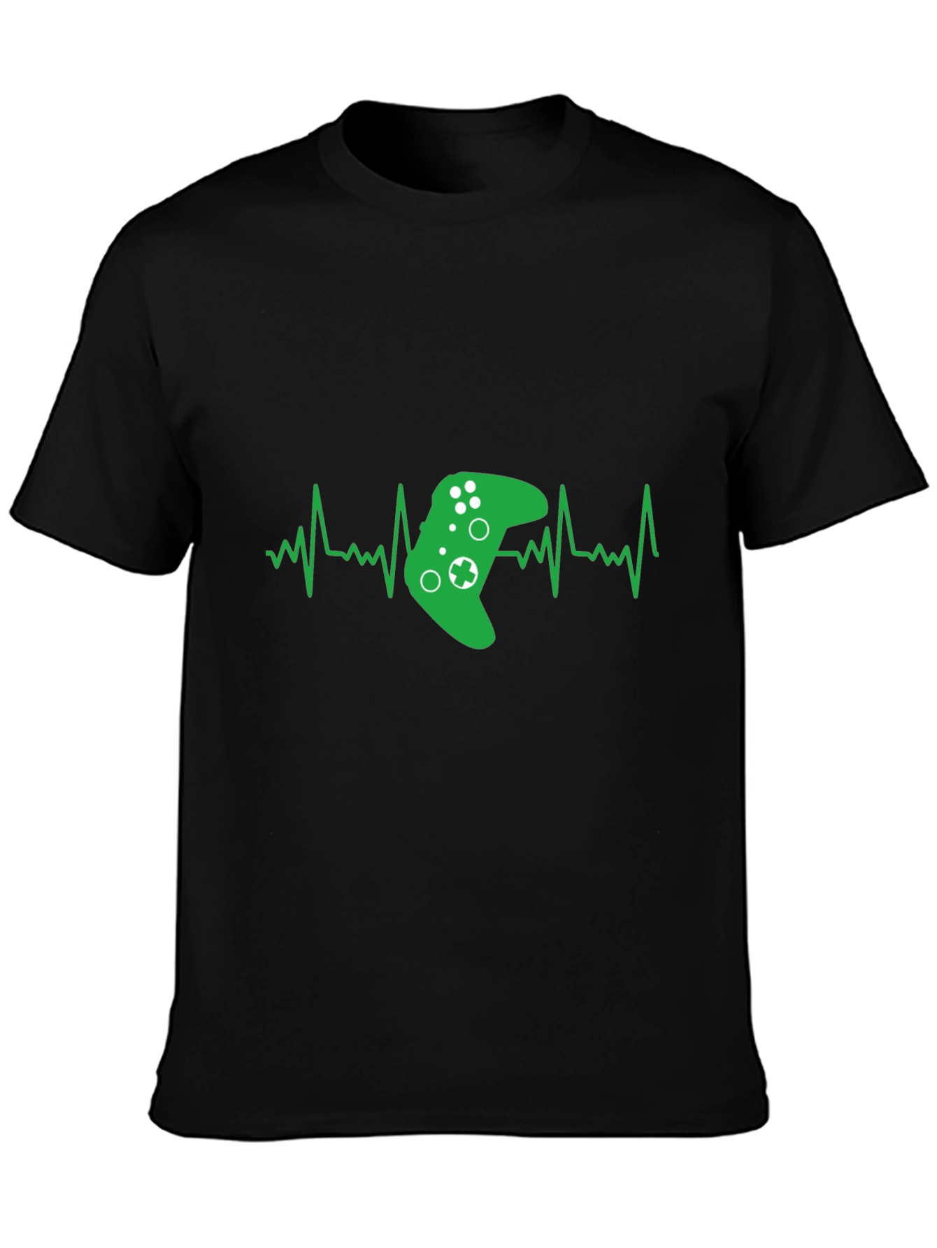 Black Gamer Heartbeat T-Shirt - Black Cotton Gaming Tee view 3