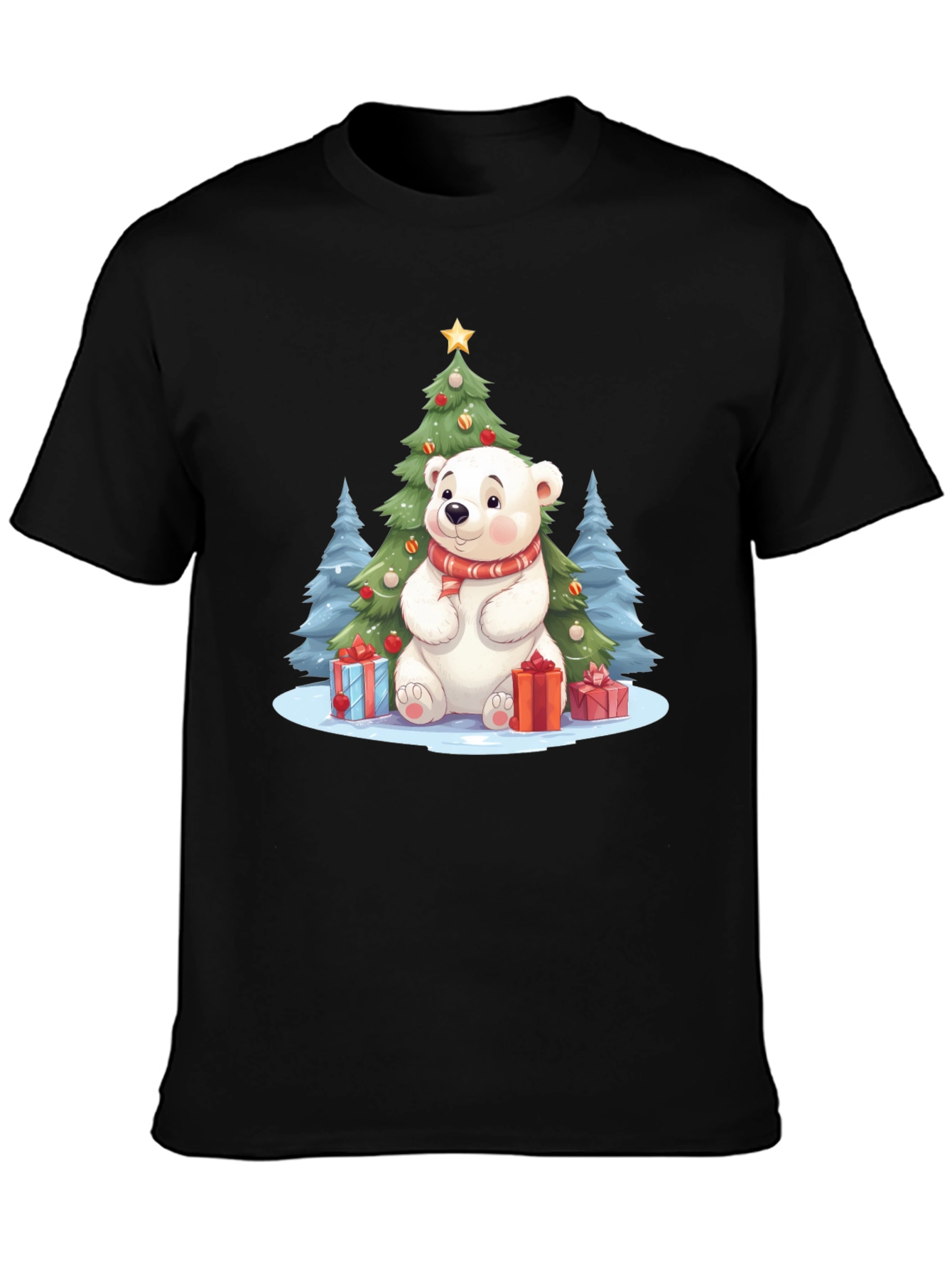 Black Festive Polar Bear Christmas T-Shirt view 3