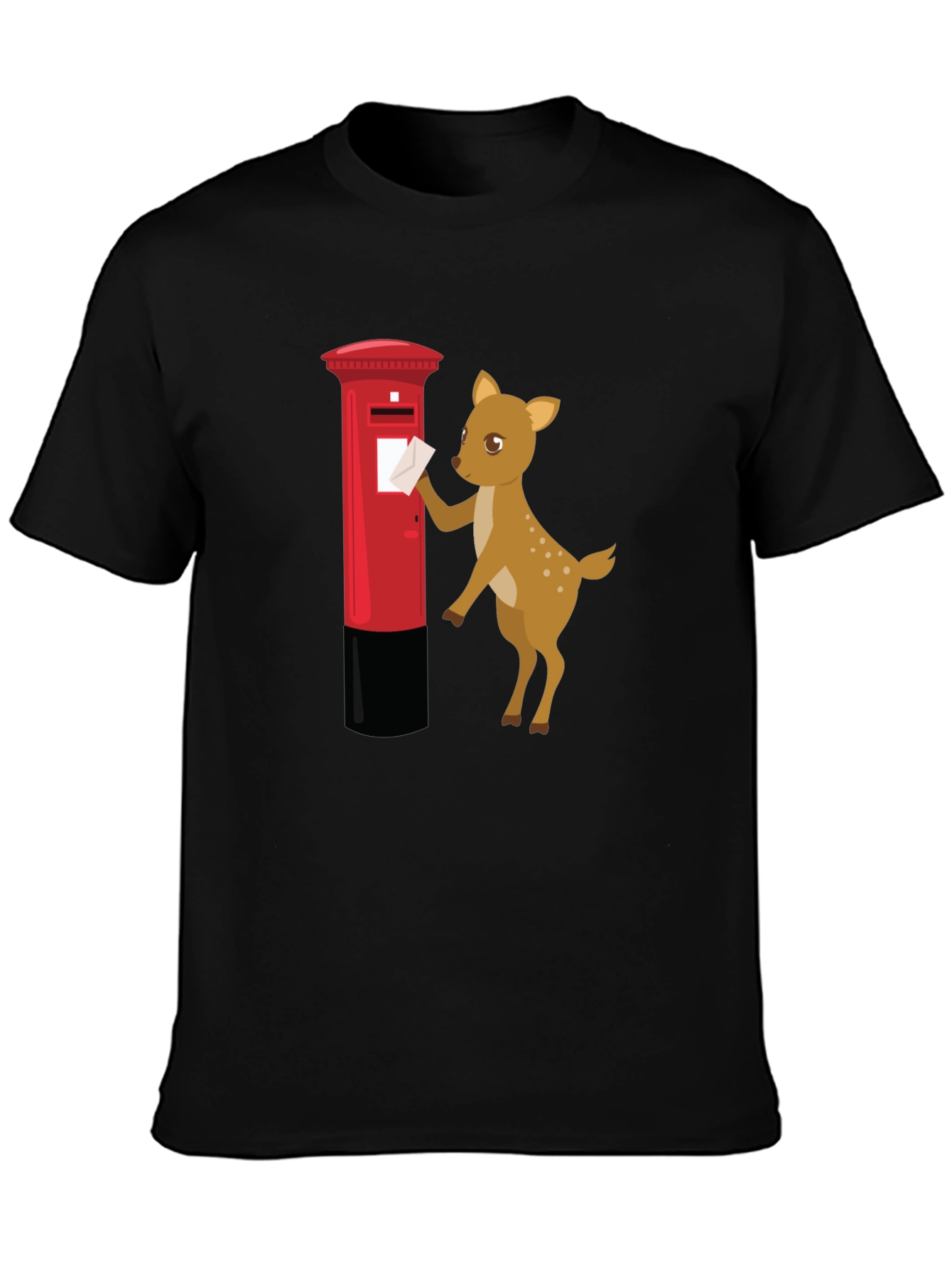 Black Cartoon Deer Posting Letter T-Shirt view 3