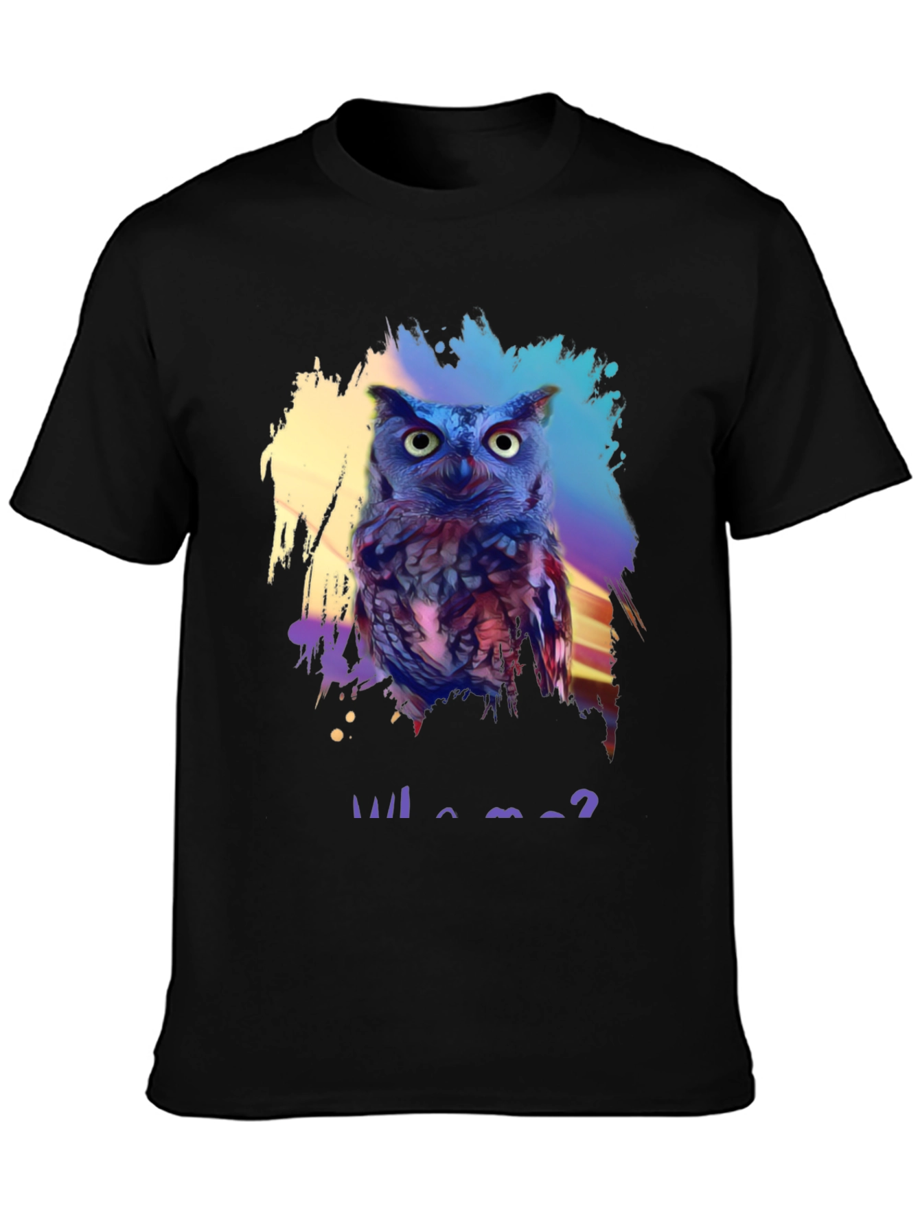 Black Who Me? Owl Graphic Print Black T-Shirt view 3