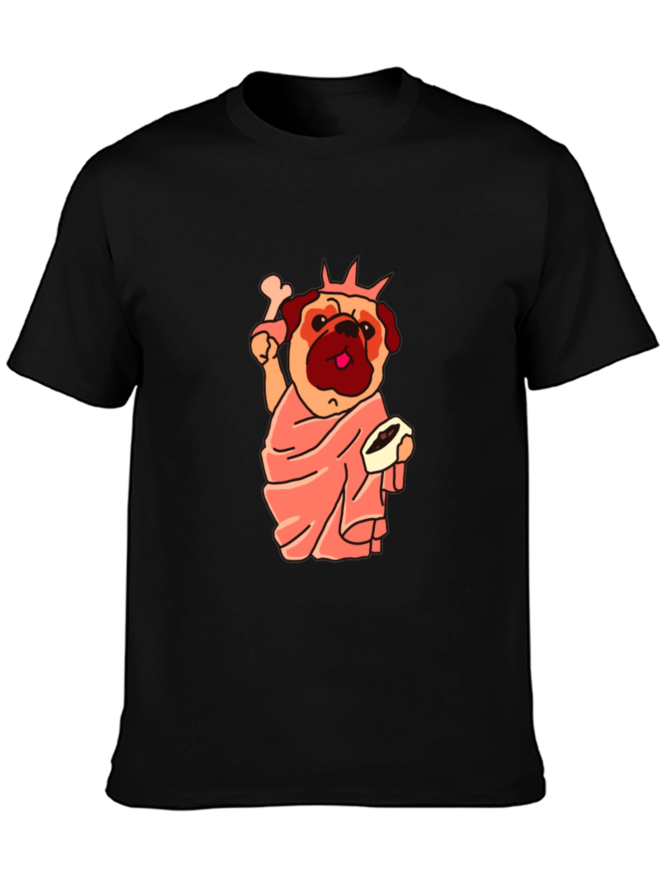 Black Statue of Liberty Pug Graphic Tee view 3
