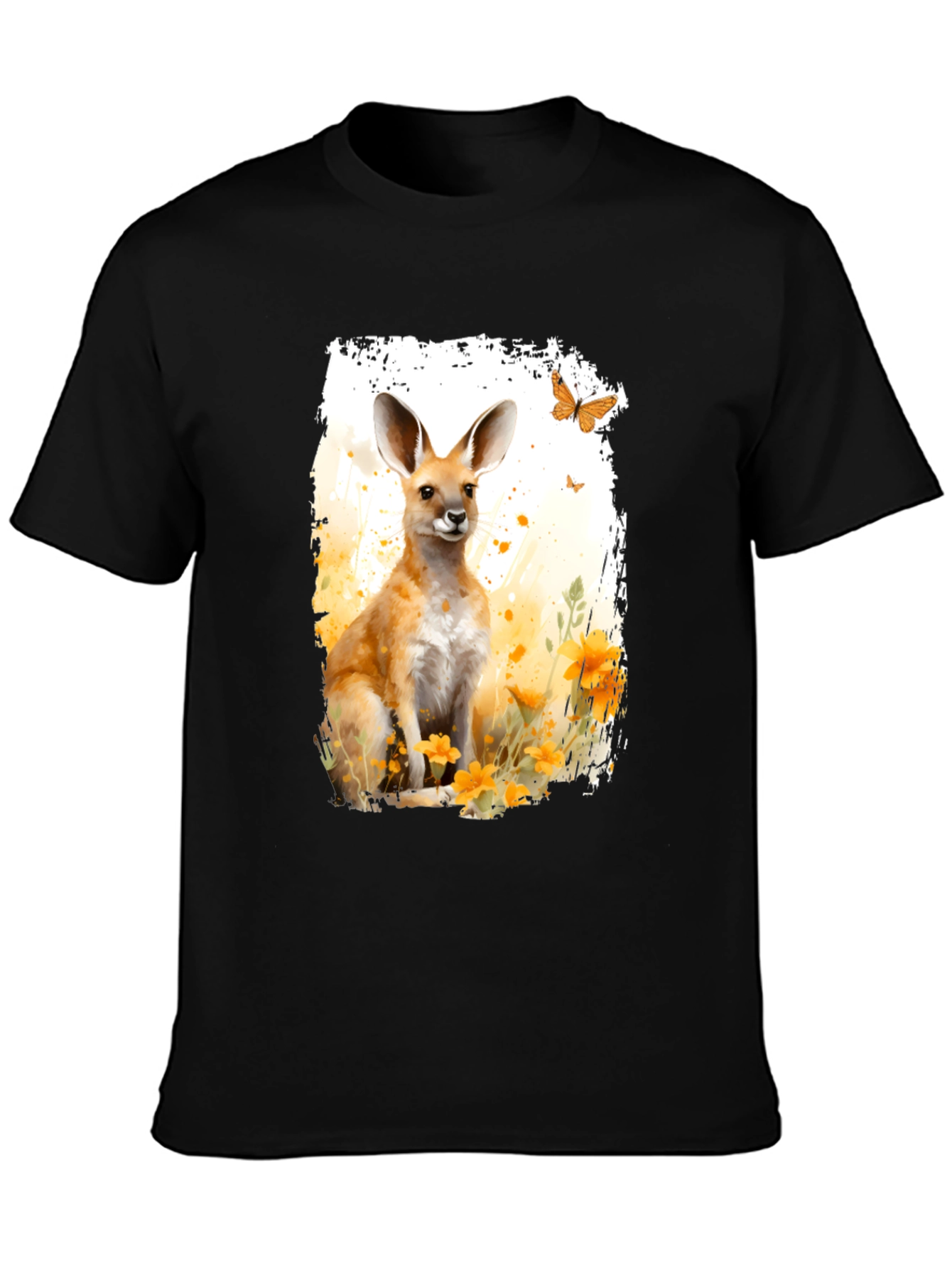 Black Kangaroo Watercolor Graphic Tee view 3