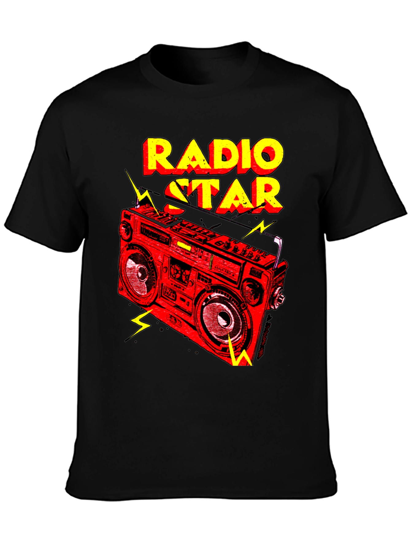 Black Radio Star Graphic Tee - Retro Boombox Design view 3