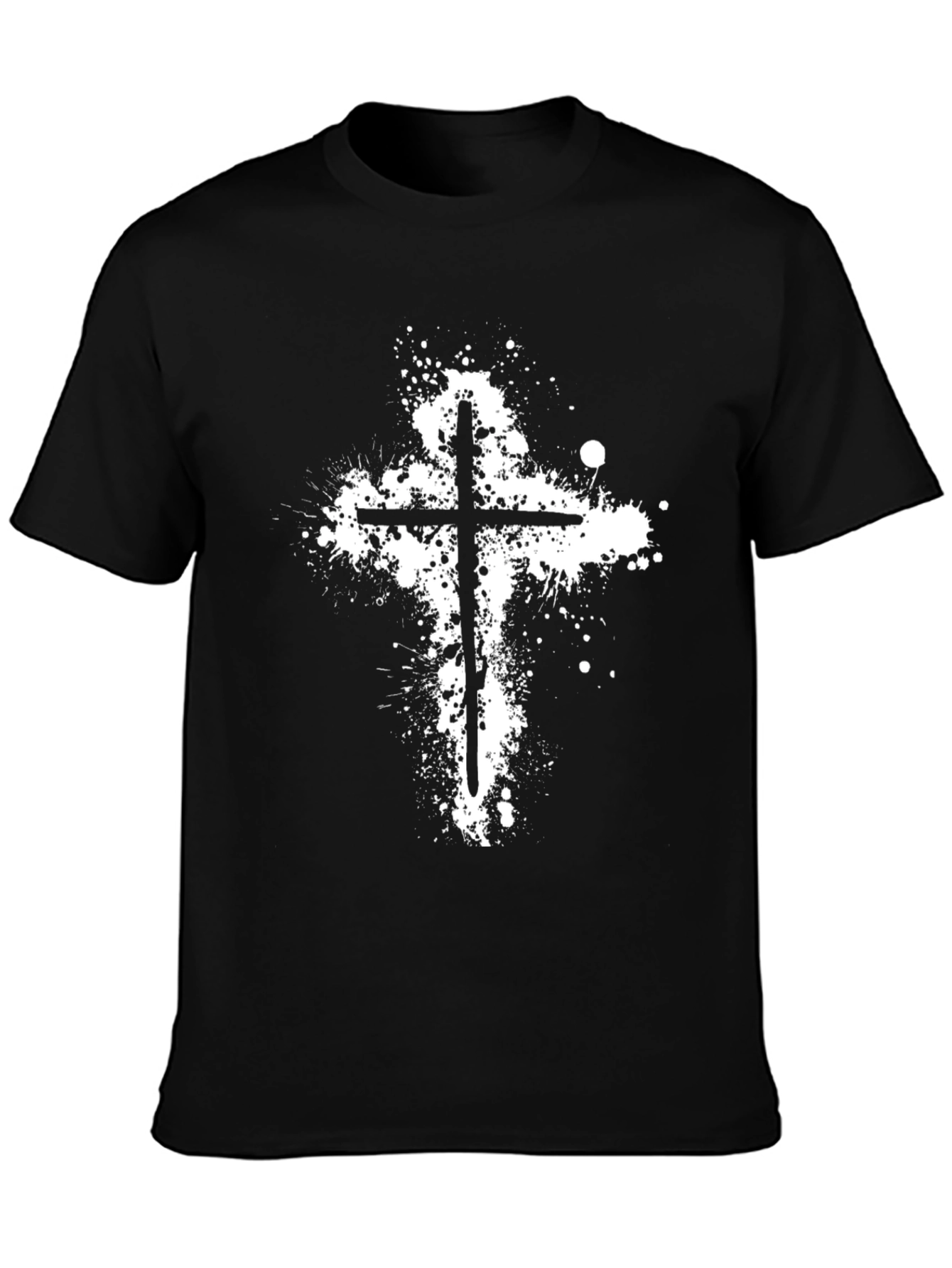 Black Grunge Cross T-Shirt - Black Cotton Blend view 3