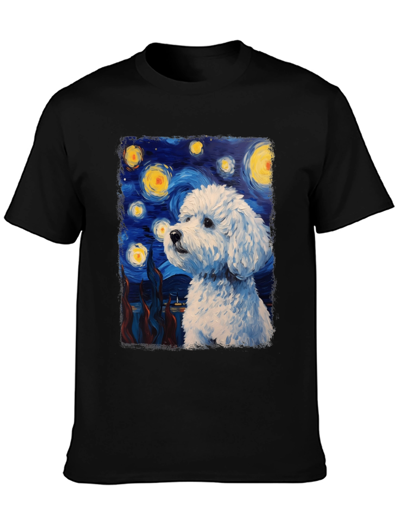 Black Starry Dog Art T-Shirt view 3