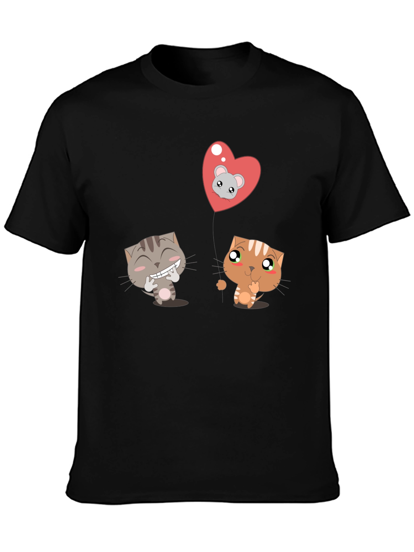 Black Cute Cartoon Cats T-Shirt - Unisex Black Tee view 3
