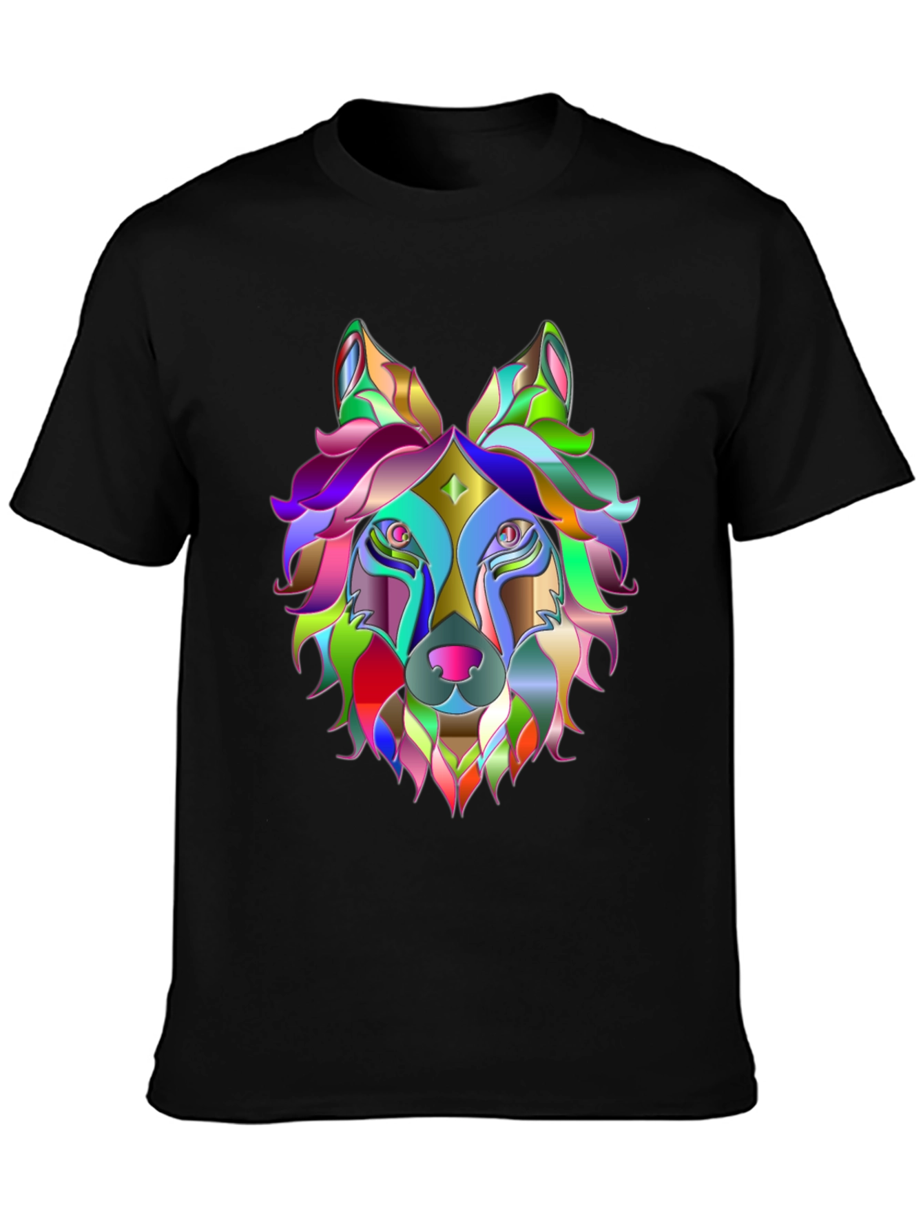 Black Colorful Geometric Wolf Graphic Tee - Unique Design view 3