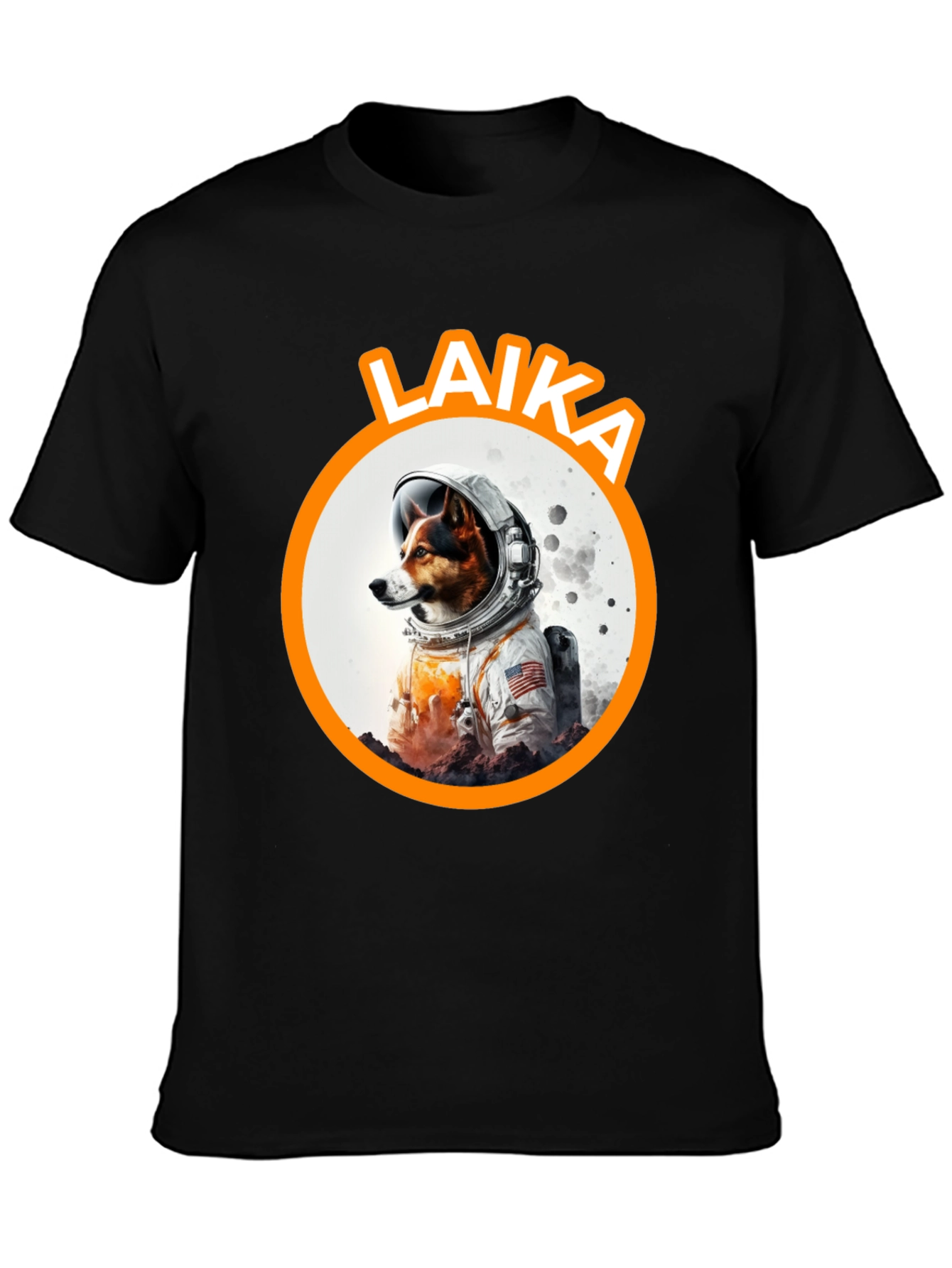 Black Laika Dog Astronaut Black T-Shirt view 3