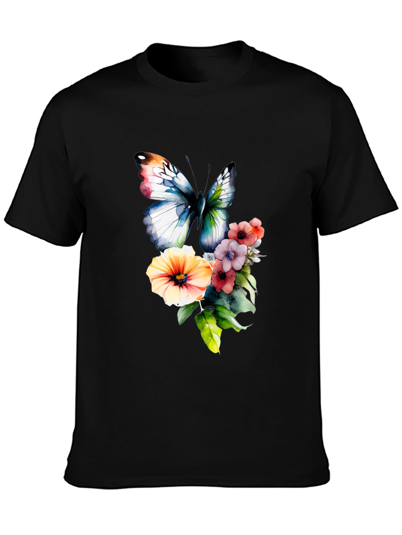 Black Butterfly & Floral Print T-Shirt view 3