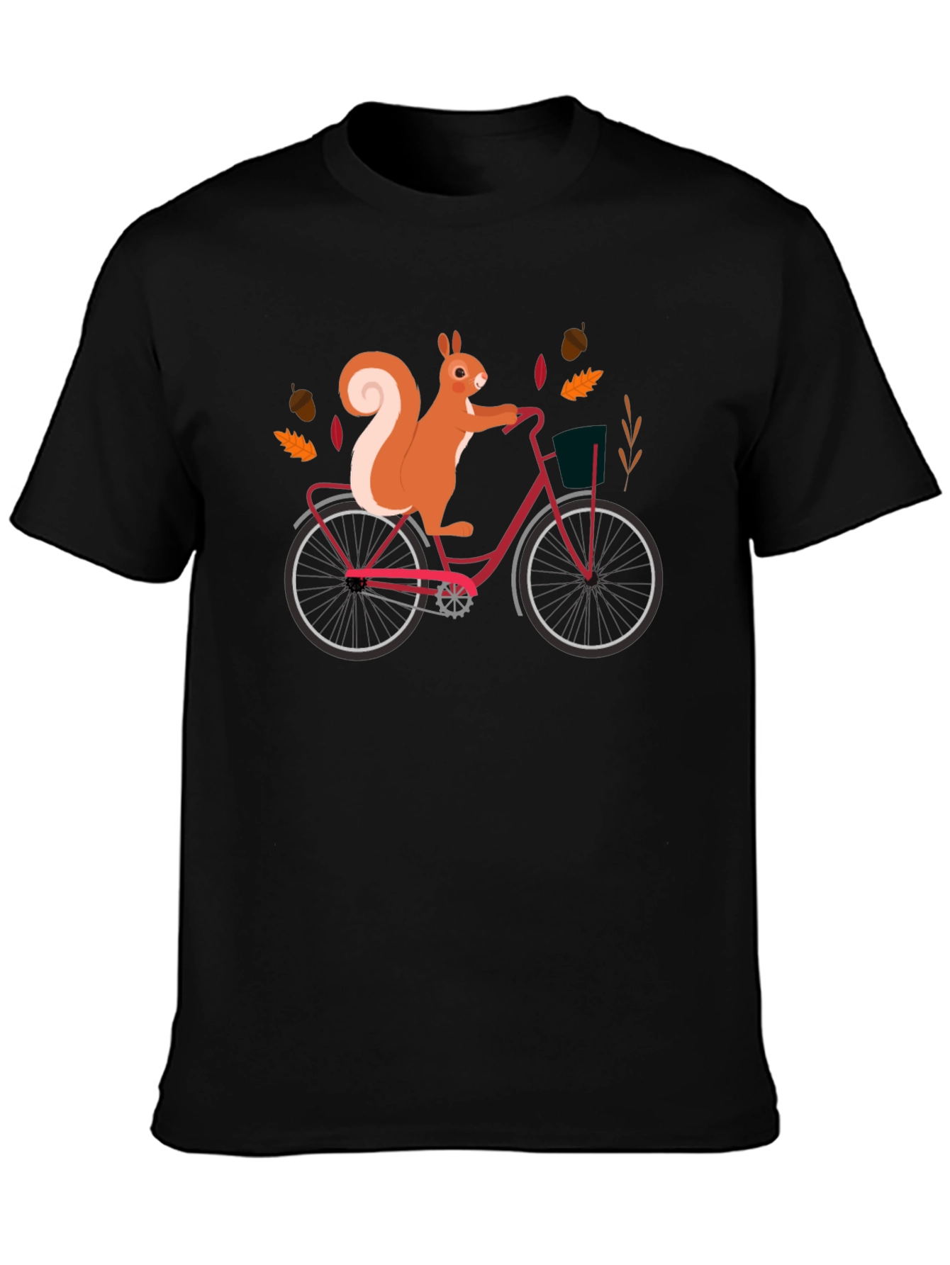 Black Squirrel on Bike Graphic Tee - Black Cotton T-Shirt view 3