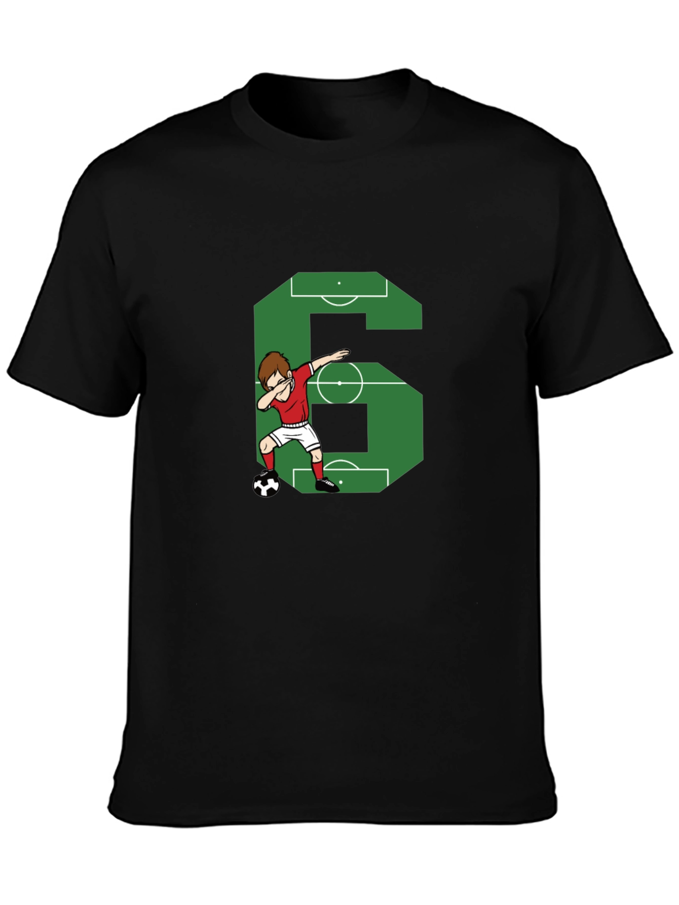 Black Soccer Number 6 Dab T-Shirt view 3