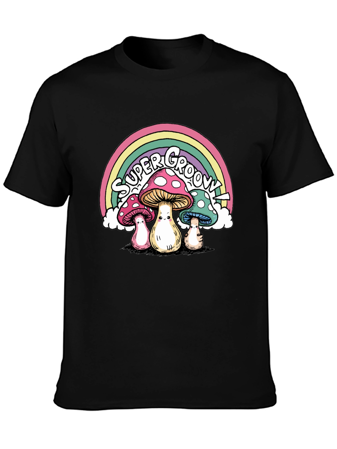 Black Super Groovy Mushroom T-Shirt view 3