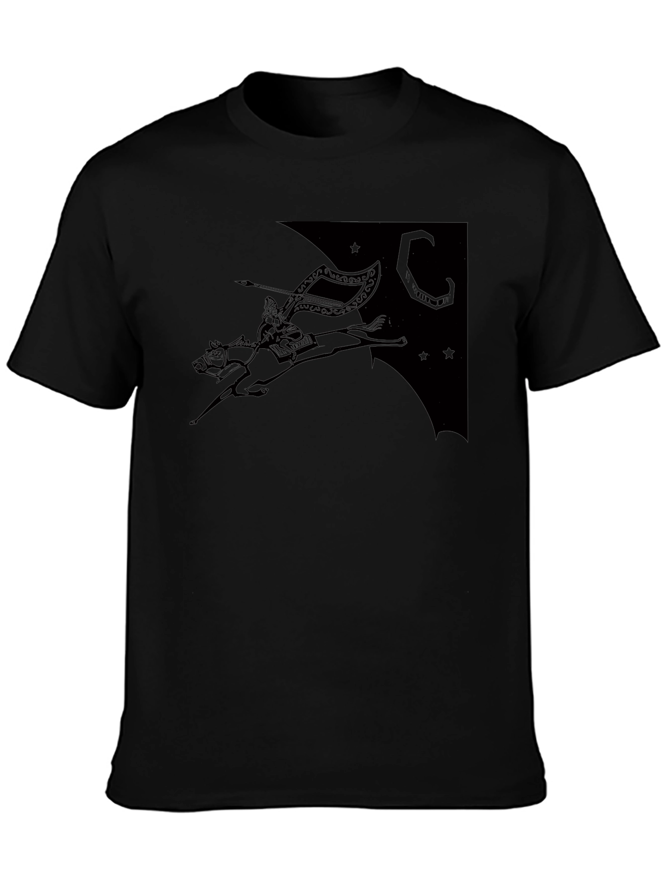 Black Black T-Shirt with Horse Rider Print view 3